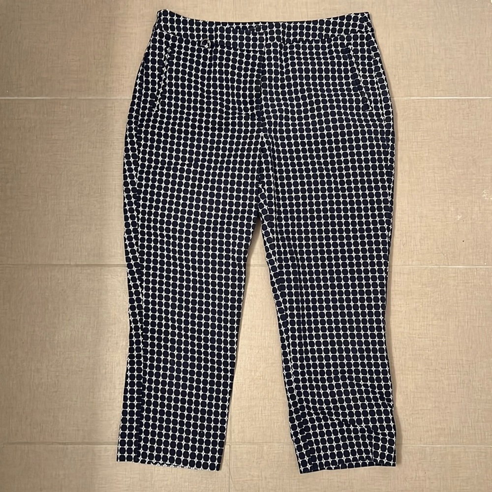 Navy Blue & White Patterned Adrianna Papell Ankle Pants